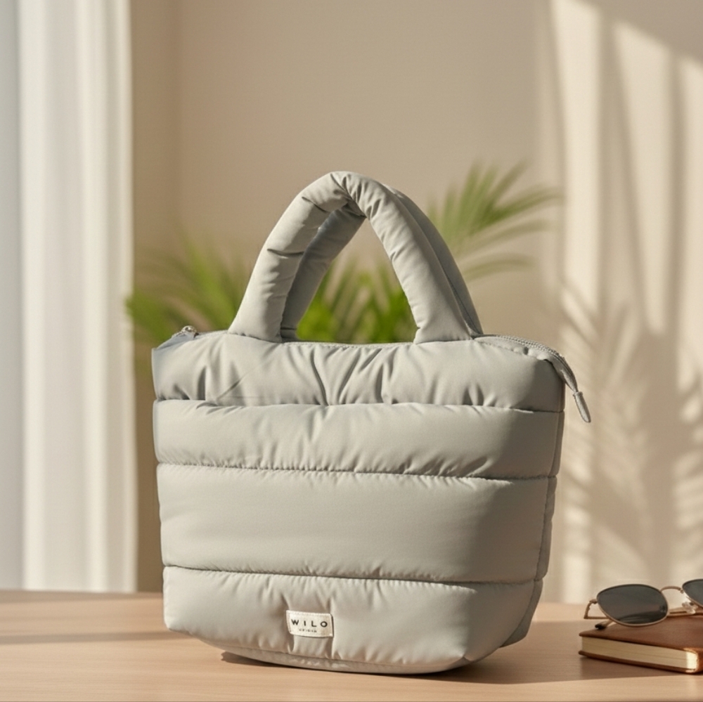NWT Wilo The Label Mini Two Strap Light Sage Puffer Tote Bag